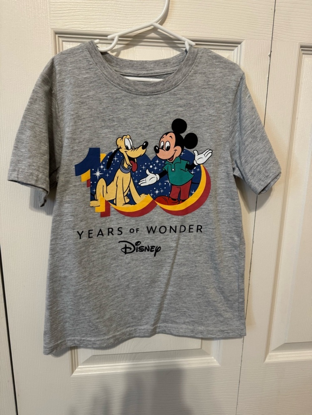 Disney Gray Kids' 100 Years of Wonder Mickey & Pluto Tee sz 7